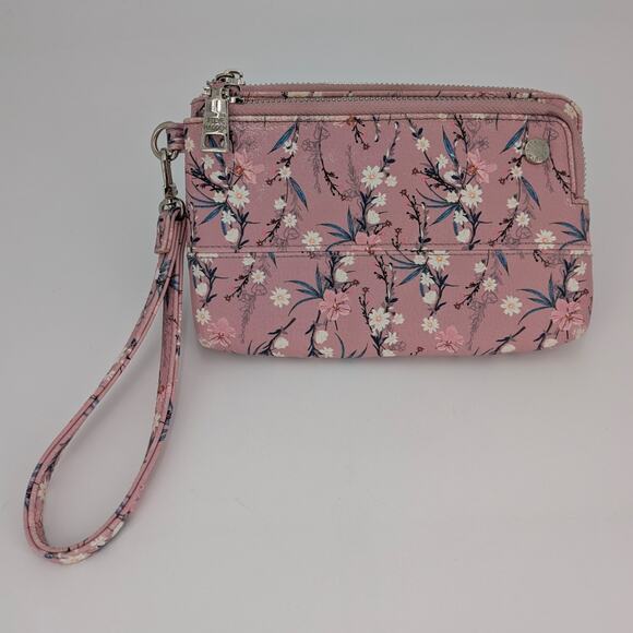 Steve Madden Pink Floral Wristlet Zippered Btrell Wallet Purse Clutch Flowers - Picture 2 of 10